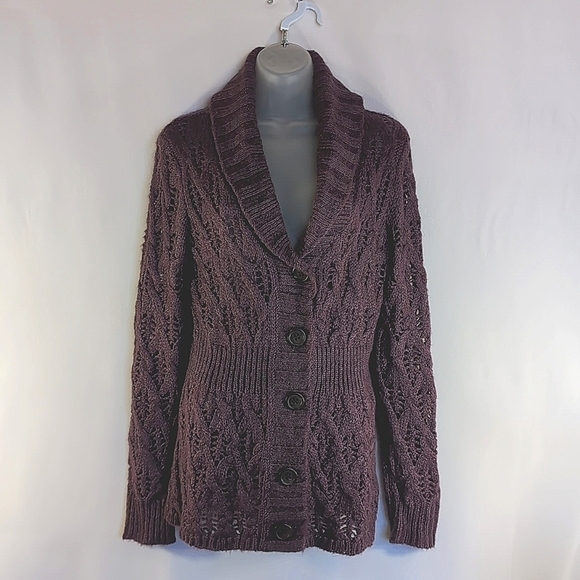 Nordstrom Caslon Purple Alpaca Blend Cardigan Sweater Size LP - Picture 1 of 8